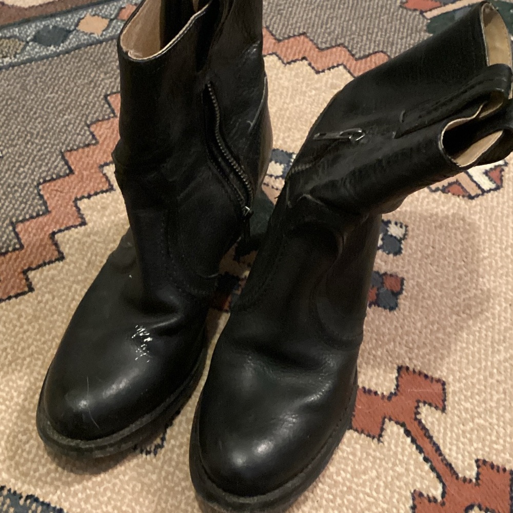 Black Leather Frye Ankle Boots